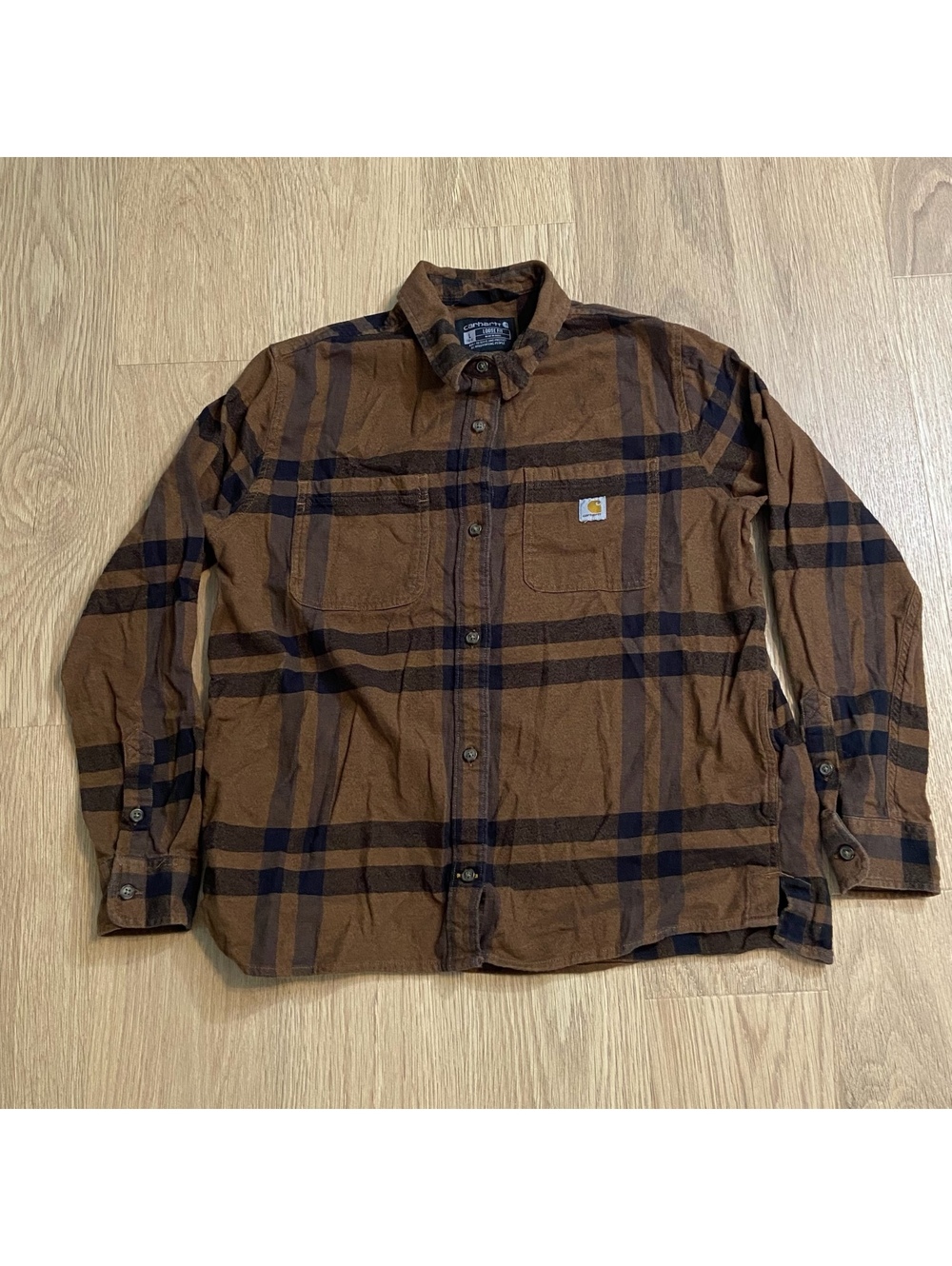 Carhartt Women’s Loose Fit Brown Plaid Button-Up Shirt Large Cotton Blend